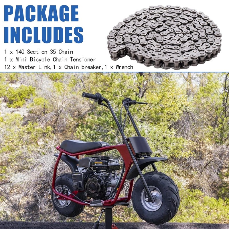 MRELC Upgraded 35 Chain 140 Links Mini Bike & Go Kart Chain Tensioner Fit for Coleman CT100U, CC100X, Baja Doodle Bug, Predator 212cc 79cc 97cc 100cc & Motovox Models - Image 4